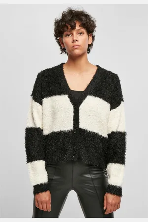 Urban classics Dámský krátký oversized péřový cardigan black/white sand