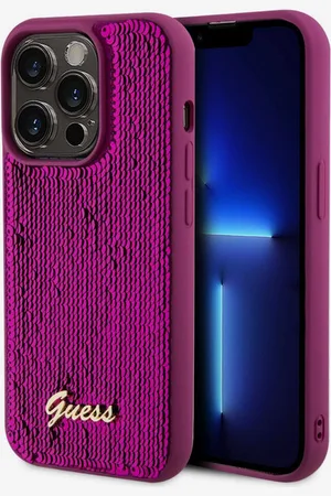 Guess Sequin Script Logo Zadní Kryt pro iPhone 14 Pro Max Magenta Obal na telefon