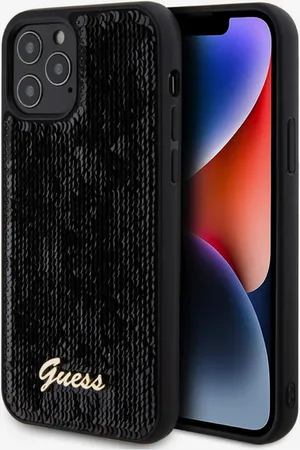 Guess Sequin Script Logo Zadní Kryt pro iPhone 12/12 Pro Black Obal na telefon