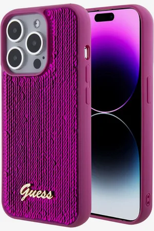 Guess Sequin Script Logo Zadní Kryt pro iPhone 15 Pro Max Magenta Obal na telefon