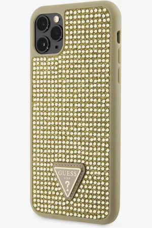 Guess Rhinestones Triangle Metal Logo Kryt pro iPhone 11 Pro Max Gold Obal na telefon