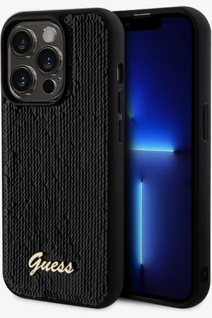 Guess Sequin Script Logo Zadní Kryt pro iPhone 14 Pro Max Black Obal na telefon