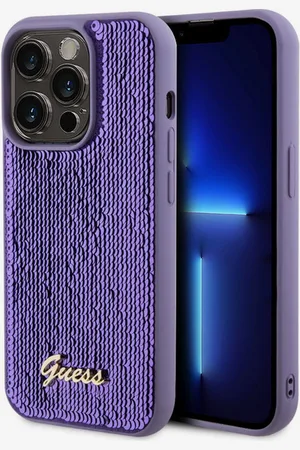 Guess Sequin Script Logo Zadní Kryt pro iPhone 14 Pro Max Purple Obal na telefon
