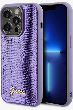 Guess Sequin Script Logo Zadní Kryt pro iPhone 15 Pro Max Purple Obal na telefon