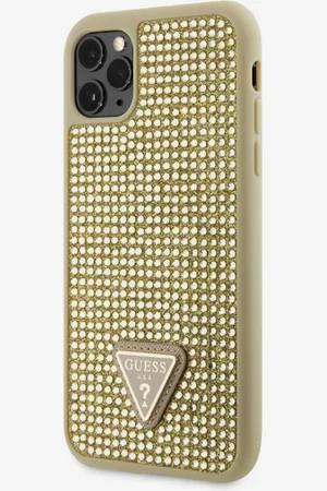 Guess Rhinestones Triangle Metal Logo Kryt pro iPhone 11 Pro Gold Obal na telefon