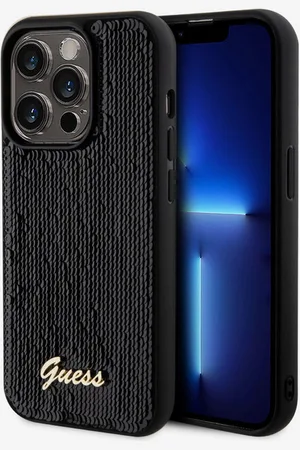 Guess Sequin Script Logo Zadní Kryt pro iPhone 14 Pro Black Obal na telefon