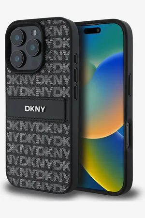DKNY PU Leather Repeat Pattern Tonal Stripe Zadní Kryt pro iPhone 16 Pro Black Obal na telefon