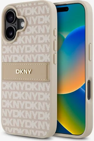 DKNY PU Leather Repeat Pattern Tonal Stripe Zadní Kryt pro iPhone 16 Pink Obal na telefon