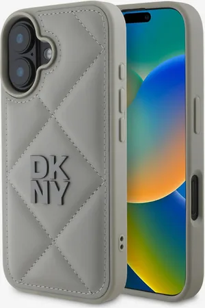 DKNY PU Leather Quilted Stack Logo Zadní Kryt pro iPhone 16 Grey Obal na telefon