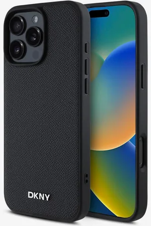 DKNY PU Leather Silver Metal Logo Magsafe Zadní Kryt pro iPhone 16 Pro Max Black Obal na telefon