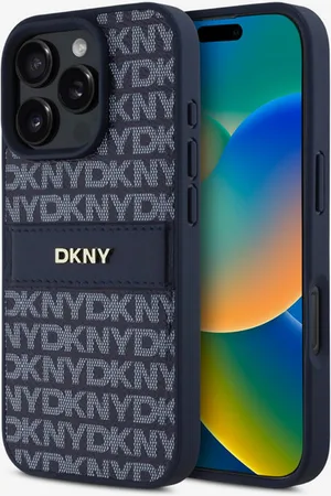 DKNY PU Leather Repeat Pattern Tonal Stripe Zadní Kryt pro iPhone 16 Pro Max Blue Obal na telefon