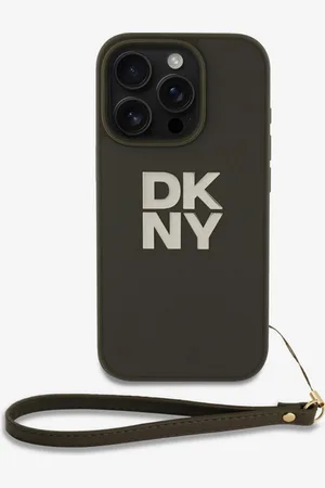 DKNY PU Leather Stack Logo Wrist Strap Zadní Kryt pro iPhone 16 Pro Max Green Obal na telefon