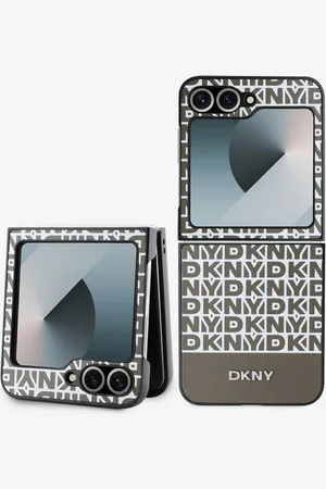 DKNY PU Leather Repeat Pattern Bottom Stripe Zadní Kryt pro Samsung Galaxy Z Flip 6 Brown Obal na telefon