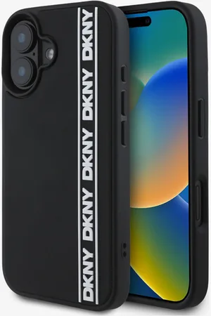 DKNY 3D Rubber Repeat Logo Line iPhone 16 Black Obal na telefon