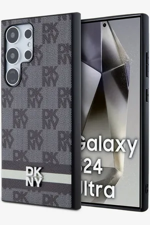 DKNY PU Leather Checkered Pattern and Stripe Samsung Galaxy S24 Ultra Black Obal na telefon