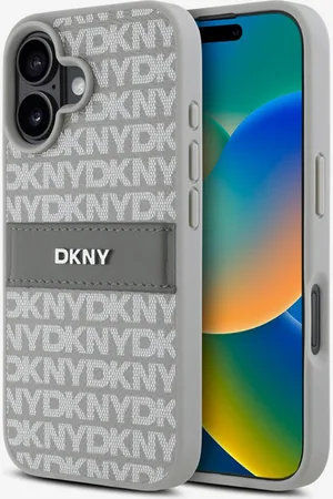 DKNY PU Leather Repeat Pattern Tonal Stripe iPhone 16 Beige Obal na telefon