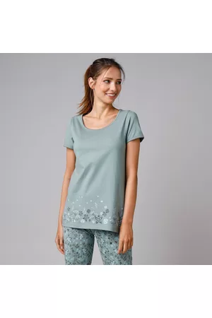 BLANCHEPORTE Ženy Pyžama - Pyžamové tričko s krátkými rukávy a potiskem na spodním lemu khaki 34/36