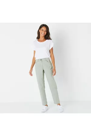 BLANCHEPORTE Ženy Strečové - Barevné strečové džíny mom pro malou postavu khaki světlá 36
