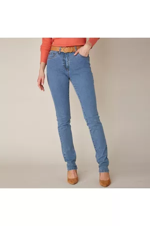 BLANCHEPORTE Ženy Rovné nohavice - Strečové rovné džíny, střední výška postavy sepraná modrá 36
