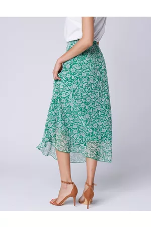 BLANCHEPORTE Ženy Maxi - Dlouhá dvoubarevná sukně s potiskem zelená/režná 36