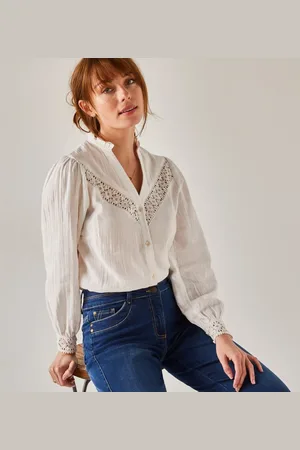 BLANCHEPORTE Košilová halenka s macramé, bavlněná gázovina