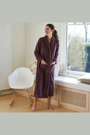 BLANCHEPORTE Fleecový župan s texturou, na knoflíky, se šálovým límcem, délka 120 cm