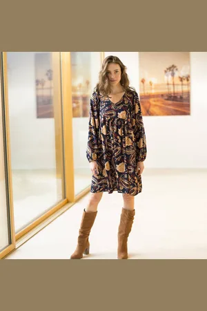 BLANCHEPORTE Šaty se širokými rukávy a potiskem v boho stylu