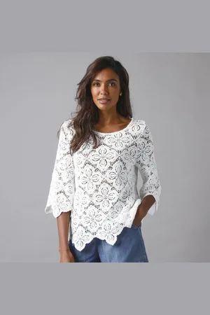 BLANCHEPORTE Halenka z macramé se 7/8 rozšířenými rukávy