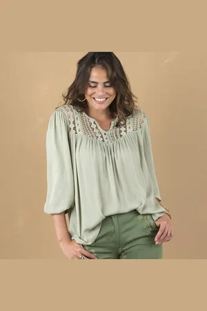 BLANCHEPORTE Kreponová halenka s macramé a 3/4 rukávy