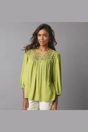 BLANCHEPORTE Kreponová halenka s macramé a 3/4 rukávy