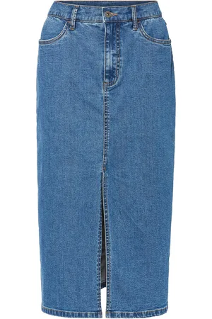 bonprix Dlouhá džínová sukně s rozparkem, z materiálu Positive Denim #1 Fabric