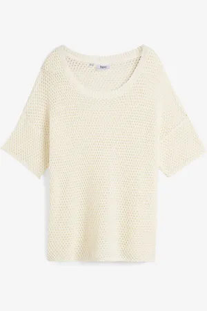bonprix Oversize ažurový svetr ze lnu, poloviční rukáv