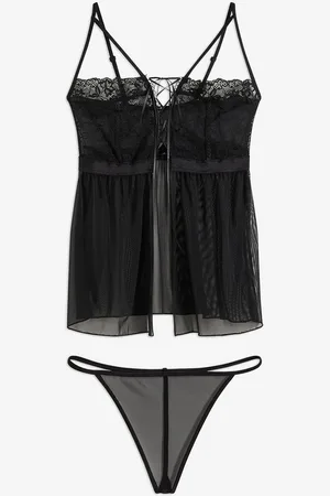 bonprix Babydoll a kalhotky tanga (2dílná souprava)