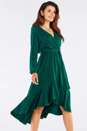 Awama Zelené asymetrické šaty s výstřihem A456