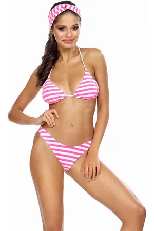 Lorin Růžovo-bílé jemně vyztužené trojúhelníkové bikiny Kessy