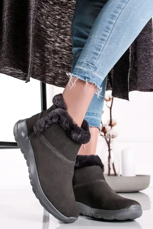 Skechers Tmavě šedé kožené kotníkové sněhule On the GO Joy - Bundle Up