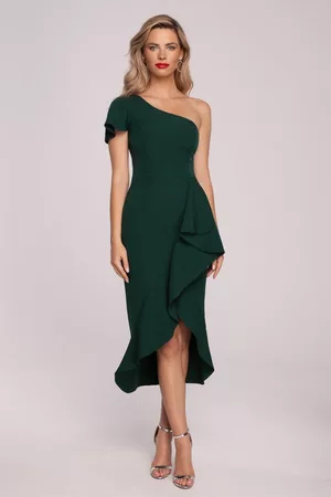 Makover Ženy Pouzdrové - Zelené šaty na jedno rameno K146