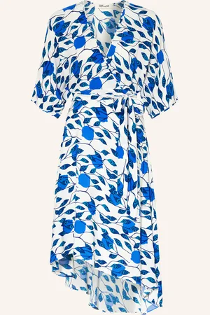 Diane von Furstenberg Šaty Eloise V Zavinovacím Vzhledu S 3 4 Rukávem bílá modrá petrolejová