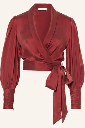 ZIMMERMANN Cropped Zavinovací Halenka Z Hedvábí tmavě červená