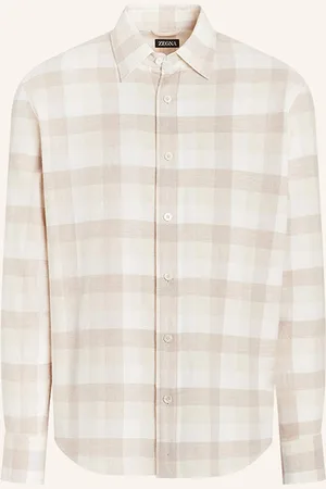 Ermenegildo Zegna Flanelová Košile Regular Fit krémová režná