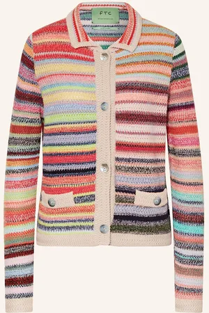 FTC CASHMERE Pletený Kardigan S Kašmírem červená šedá zelená