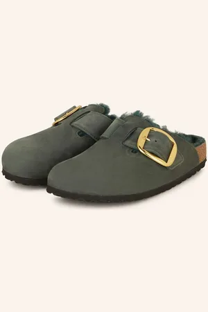Birkenstock Pantofle Boston Big Buckle Shearling tmavě zelená