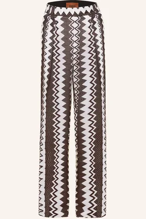 Missoni Úpletové Kalhoty tmavě hnědá bílá