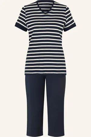 Schiesser 3 4 Pyžamo Casuals Essentials tmavě modrá bílá
