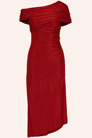 Diane von Furstenberg Off-Shoulder Šaty Agustin S Třpytivou Přízí tmavě červená