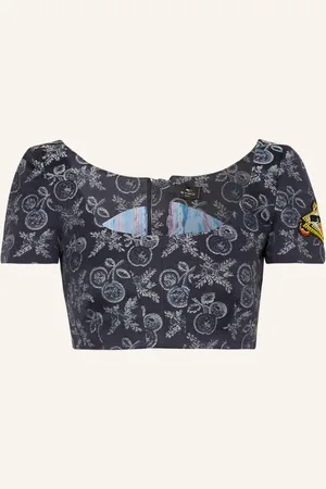Etro Cropped Tričko S Flitry tmavě modrá krémová