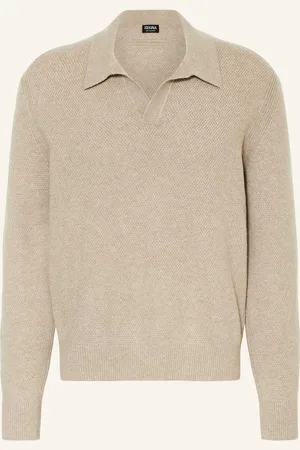 Ermenegildo Zegna Úpletová Polokošile Z Kašmíru béžová