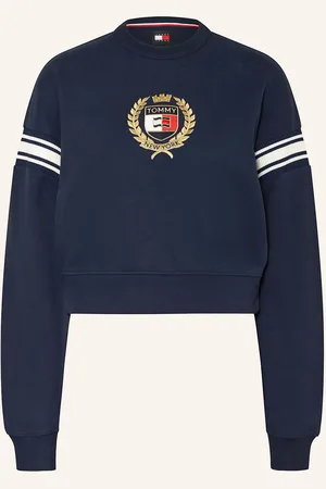 Tommy Hilfiger Cropped Mikina tmavě modrá bílá červená