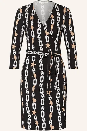 Diane von Furstenberg Zavinovací Šaty New Julian Z Hedvábí černá bílá béžová
