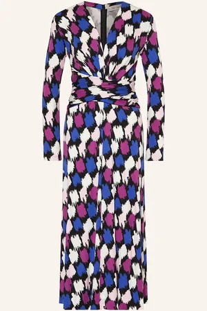 Diane von Furstenberg Žerzejové Šaty Dorothee modrá bílá fuchsiová